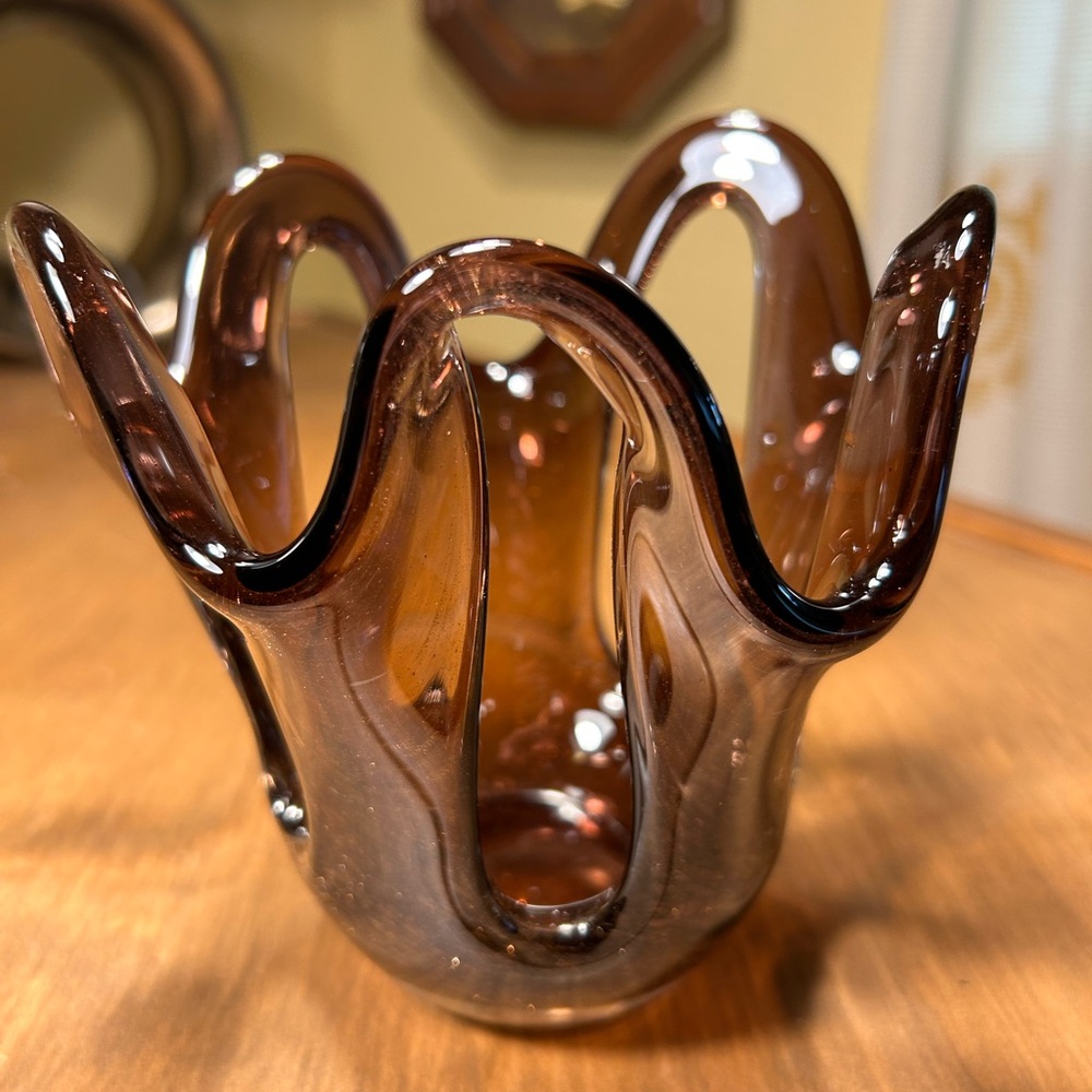 Makora Krosno Poland Vintage Amethyst Looped Stretched Hand-Blown Art Glass Vase